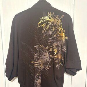 Brown Cover-up with sleeves Gold Designer FOREVER 21 Size M Top Semi Sheer